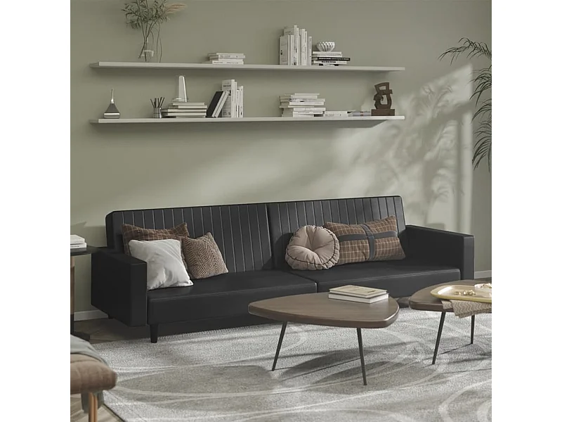 Sofá-cama de 2 lugares couro artificial preto PT661277