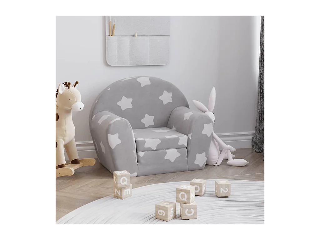 Canapé convertible pour enfants gris clair avec étoiles peluche douce FR987440