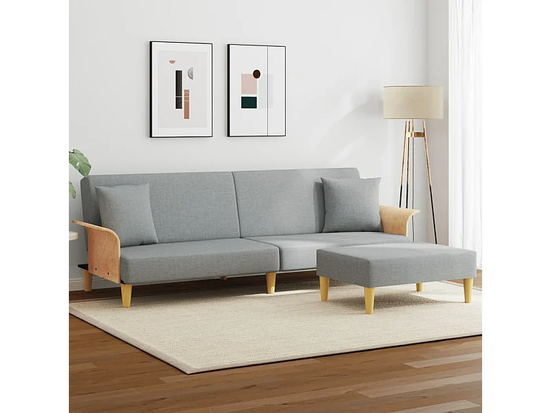 Canapé convertible à 2 places avec oreillers et repose-pied gris clair FR430504