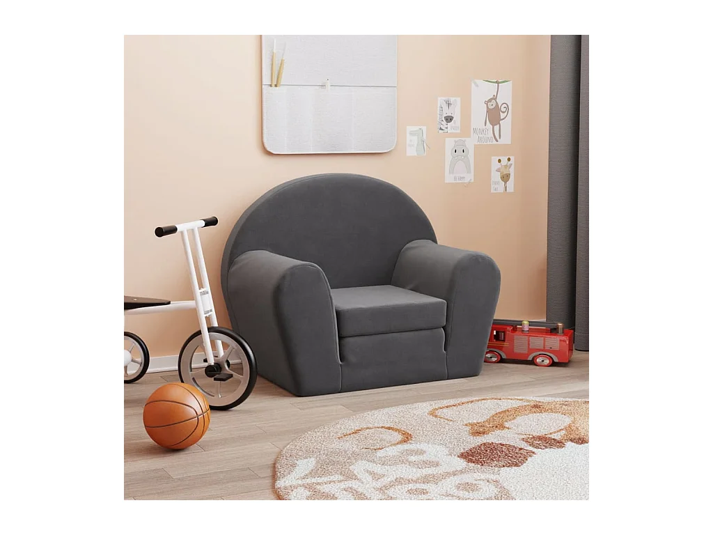 Canapé convertible pour enfants anthracite peluche douce FR169127