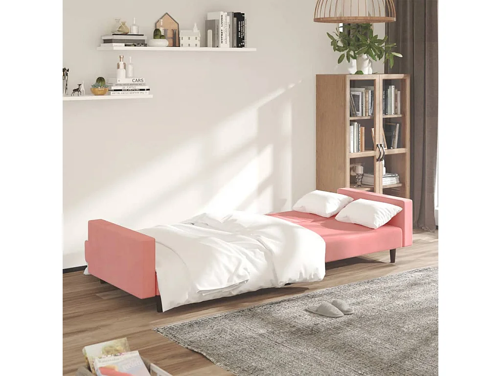 Canapé convertible à 2 places rose velours FR272919