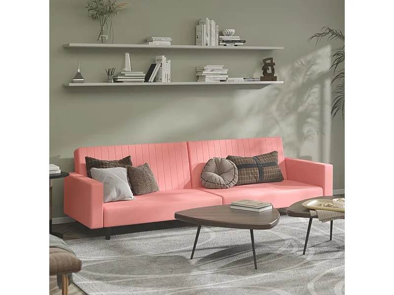 Canapé convertible à 2 places rose velours FR272919