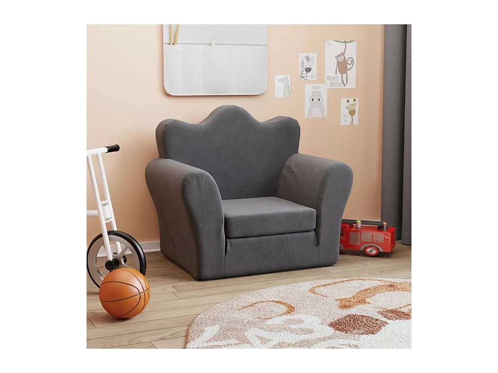 Canapé convertible pour enfants anthracite peluche douce FR786641