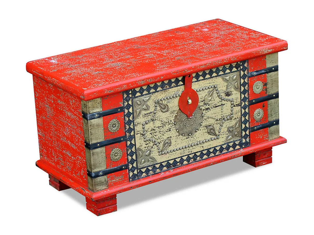 Arca arrumos madeira de mangueira 80x40x45 cm vermelho PT139700