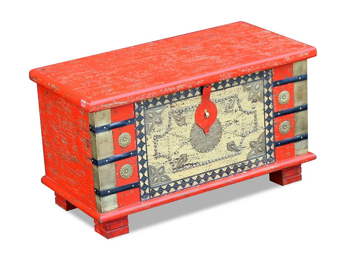 Baúl de almacenamiento madera de mango rojo 80x40x45 cm ES483985