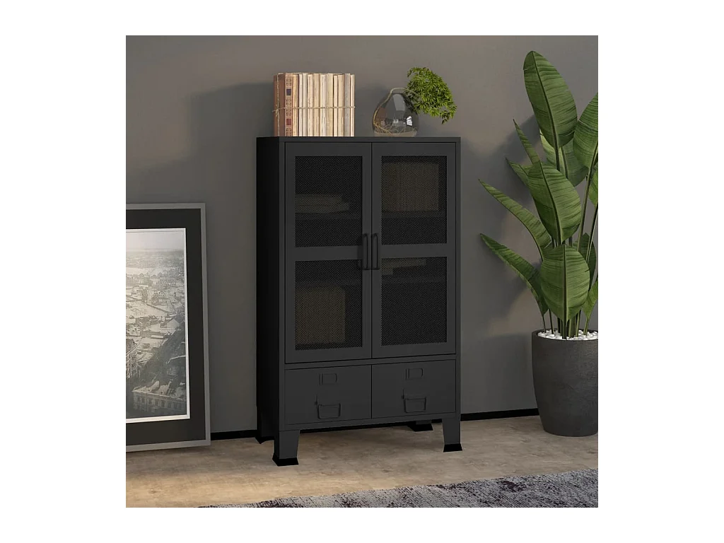 Coffre de rangement industriel Noir 70x40x115 cm Métal FR853403