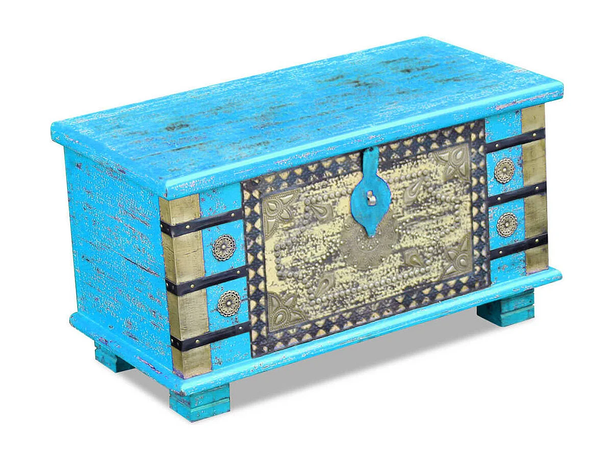 Arca de arrumos madeira de mangueira 80x40x45 cm, azul PT291341