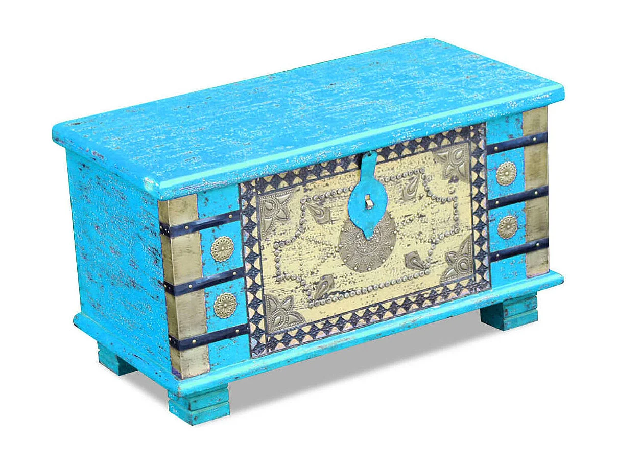 Arca de arrumos madeira de mangueira 80x40x45 cm, azul PT291341