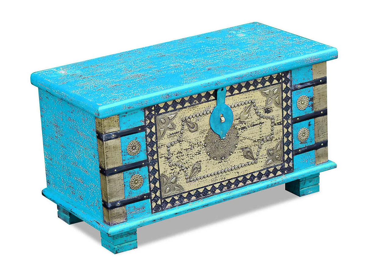Arca de arrumos madeira de mangueira 80x40x45 cm, azul PT291341