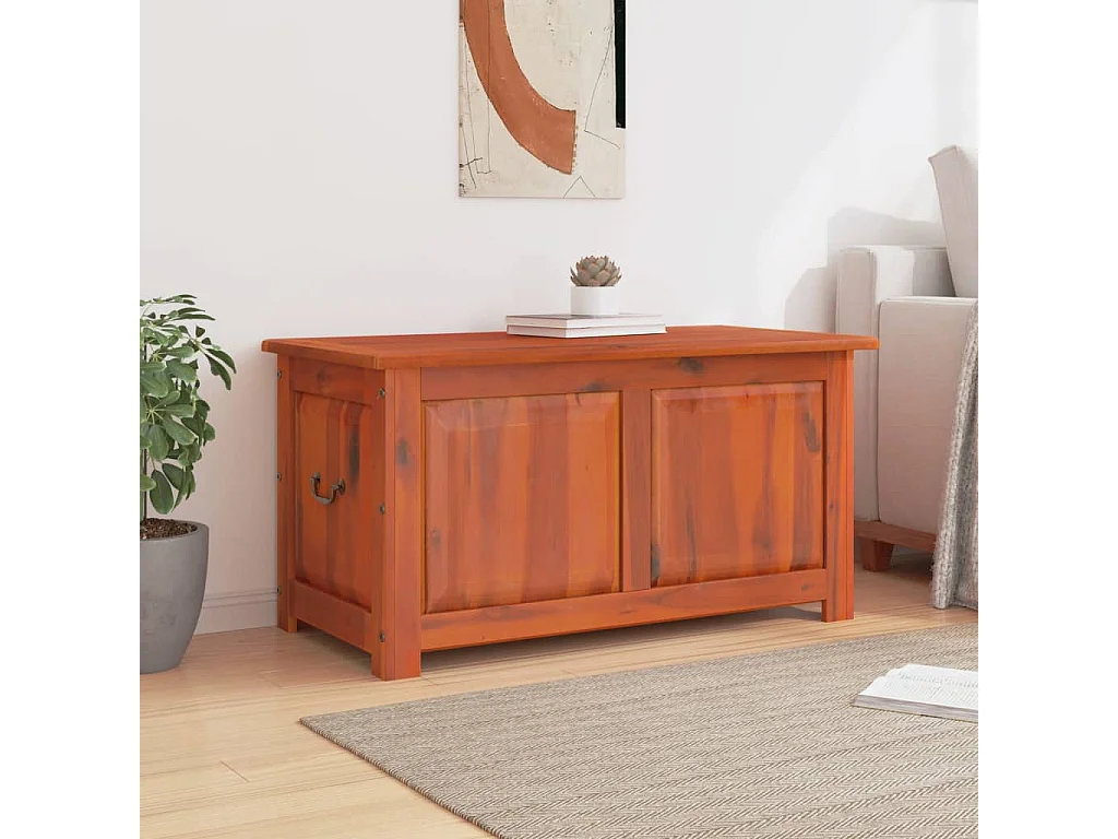 Coffre de rangement avec couvercle marron bois massif d'acacia FR293607