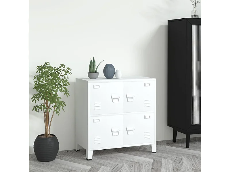 Aparador de arrumação industrial 75x40x80 cm aço branco PT143348