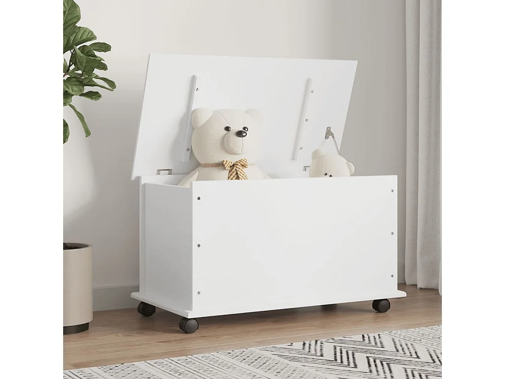 Coffre de rangement et roulettes ALTA blanc bois massif de pin FR481190