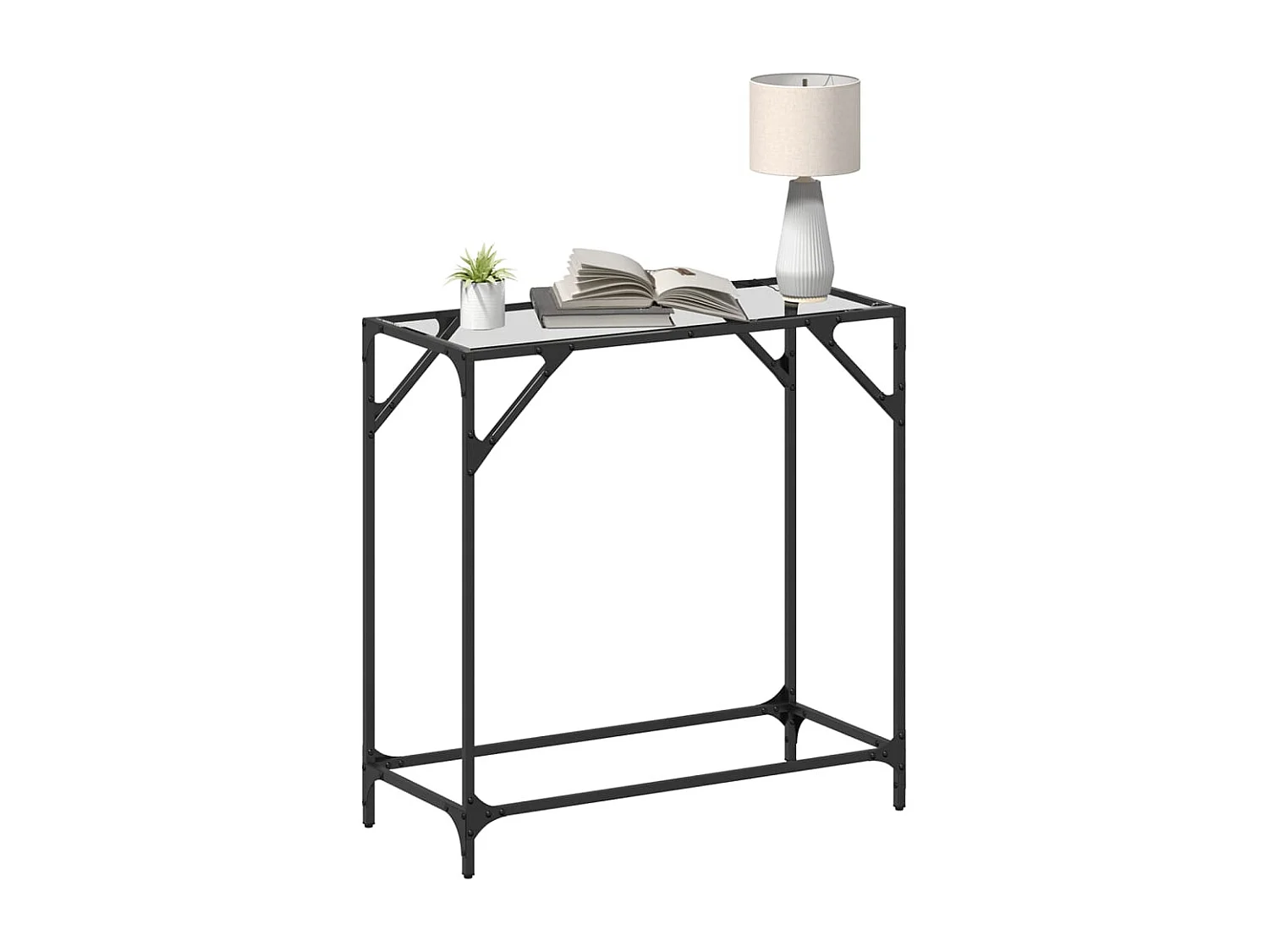 Table console avec dessus en verre transparent 80x35x81cm acier FR165319