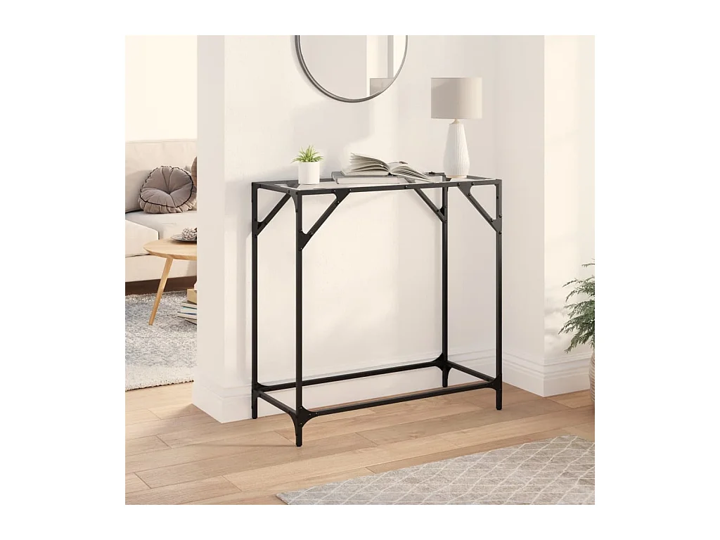 Table console avec dessus en verre transparent 80x35x81cm acier FR165319