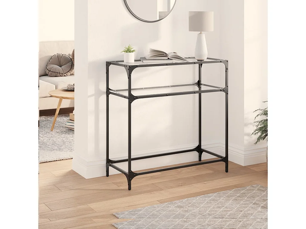 Table console avec dessus en verre transparent 80x35x81cm acier FR499514