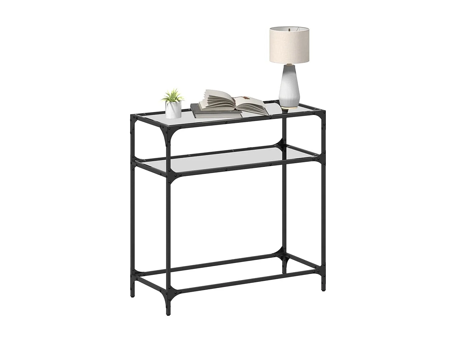 Table console avec dessus en verre transparent 80x35x81cm acier FR499514
