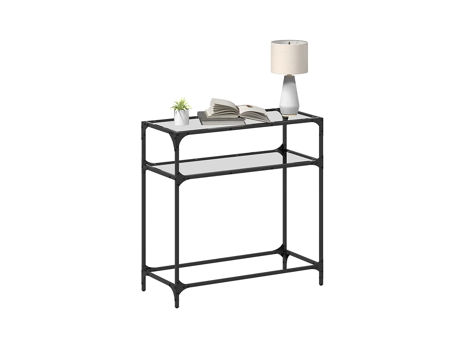 Mesa consola com tampo em vidro transparente 80x35x81 cm aço PT367405