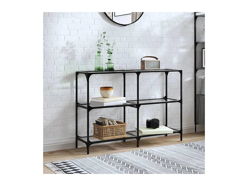 Mesa consola com tampo em vidro transparente 118,5x30x81 cm aço PT900960