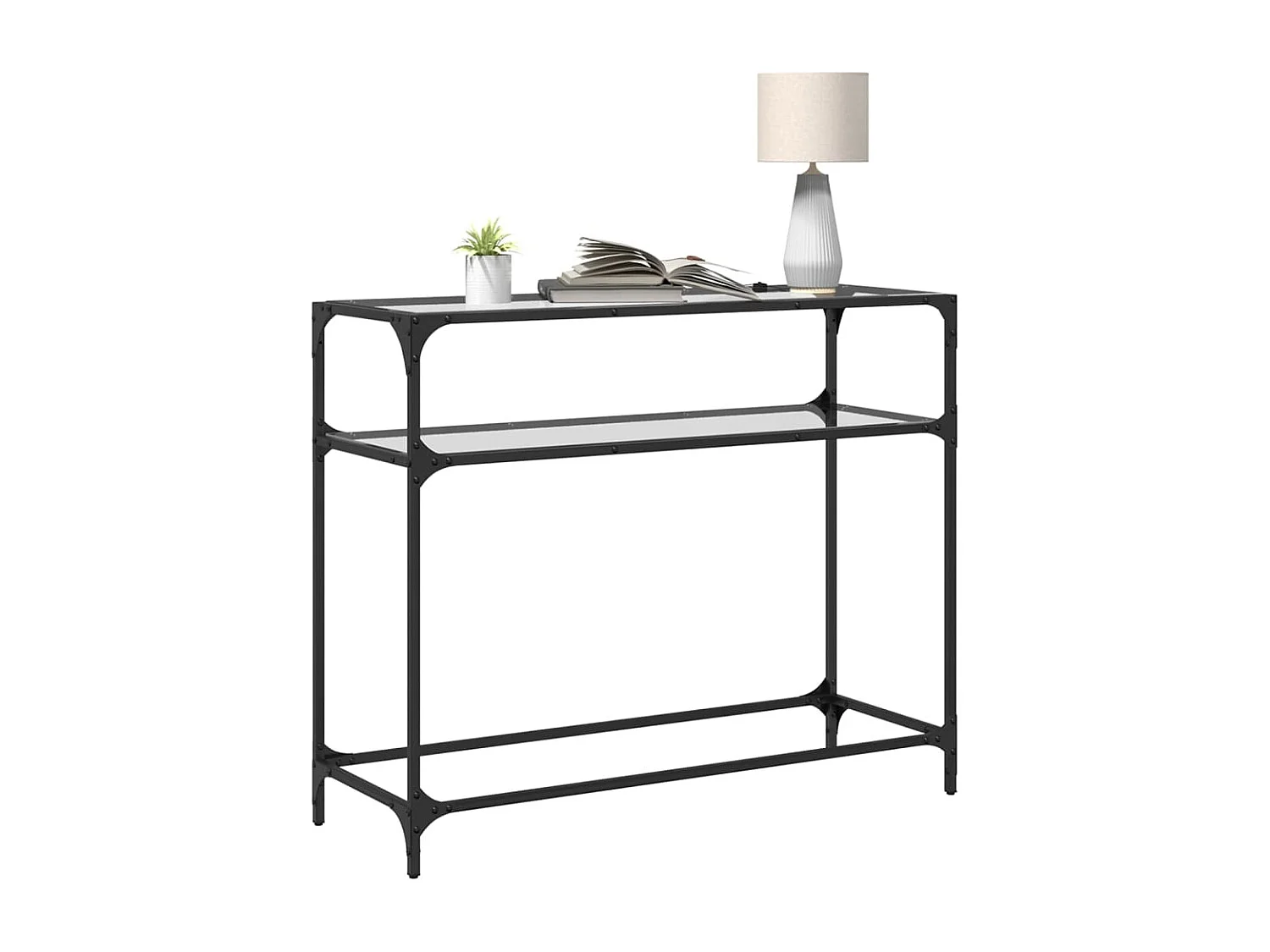 Wandtafel met transparant glazen blad 98x35x81 cm staal BE884295