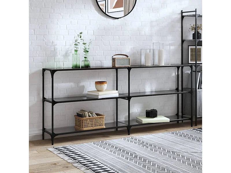 Mesa consola com tampo em vidro preto 194,5x30x81 cm aço PT515223