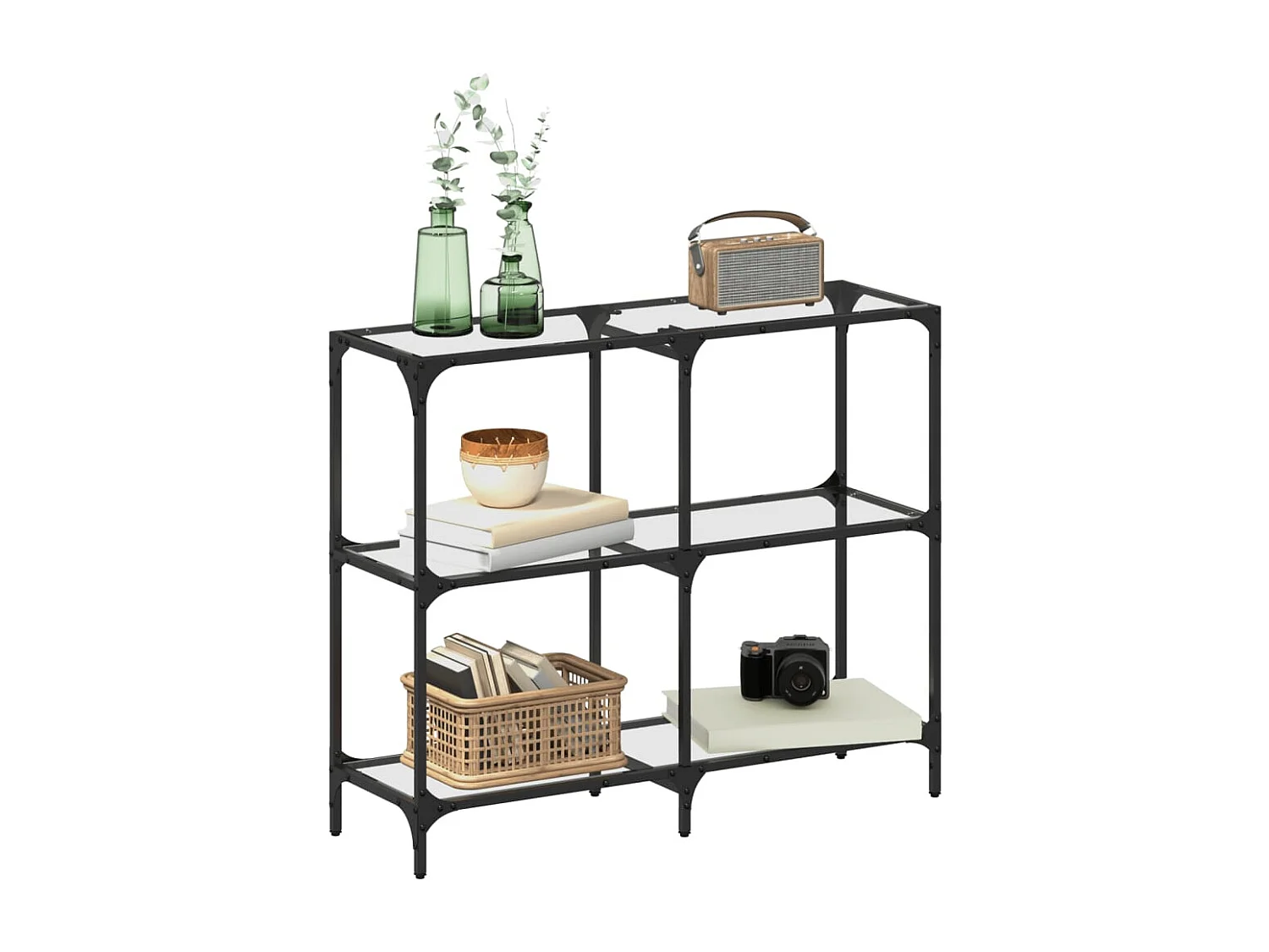 Table console avec dessus en verre transparent 98x30x81cm acier FR792354