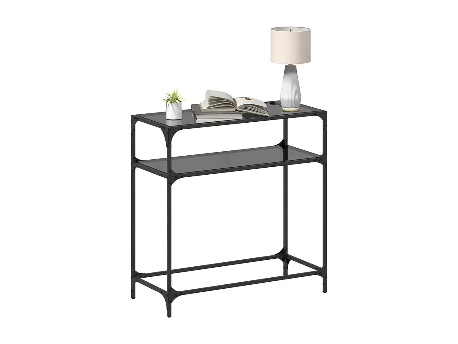 Table console avec dessus en verre noir 80x35x81 cm acier FR914970