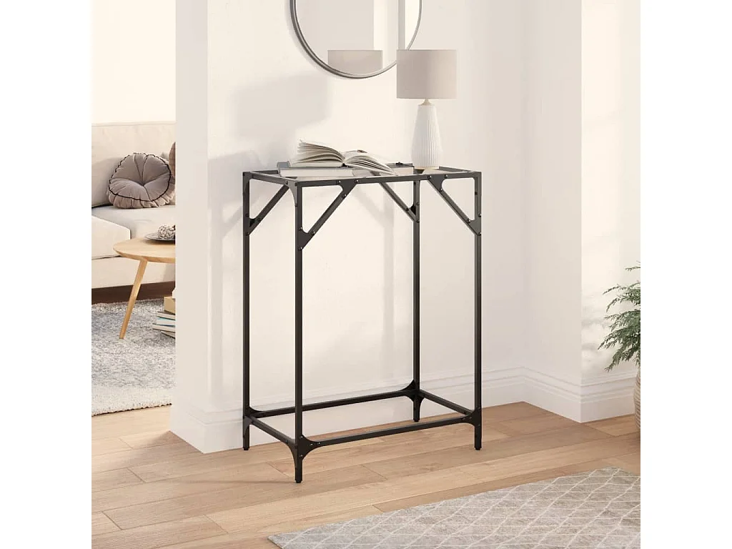 Table console avec dessus en verre transparent 60x35x81cm acier FR785920