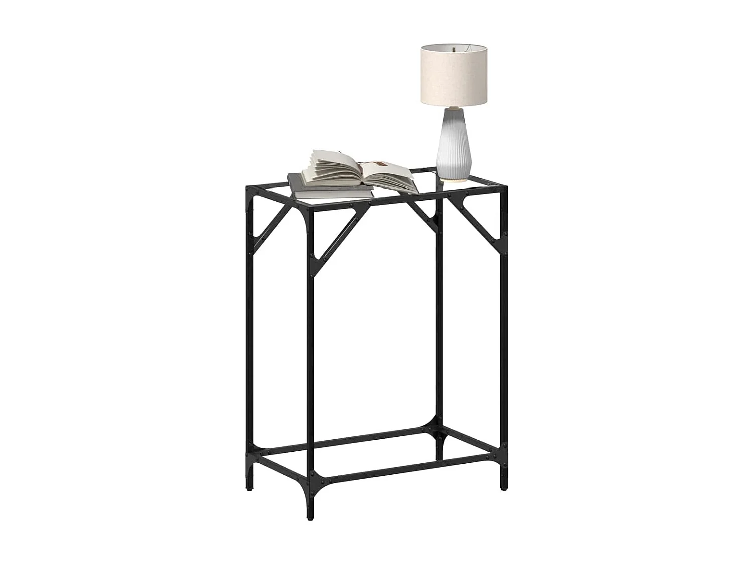 Table console avec dessus en verre transparent 60x35x81cm acier FR785920