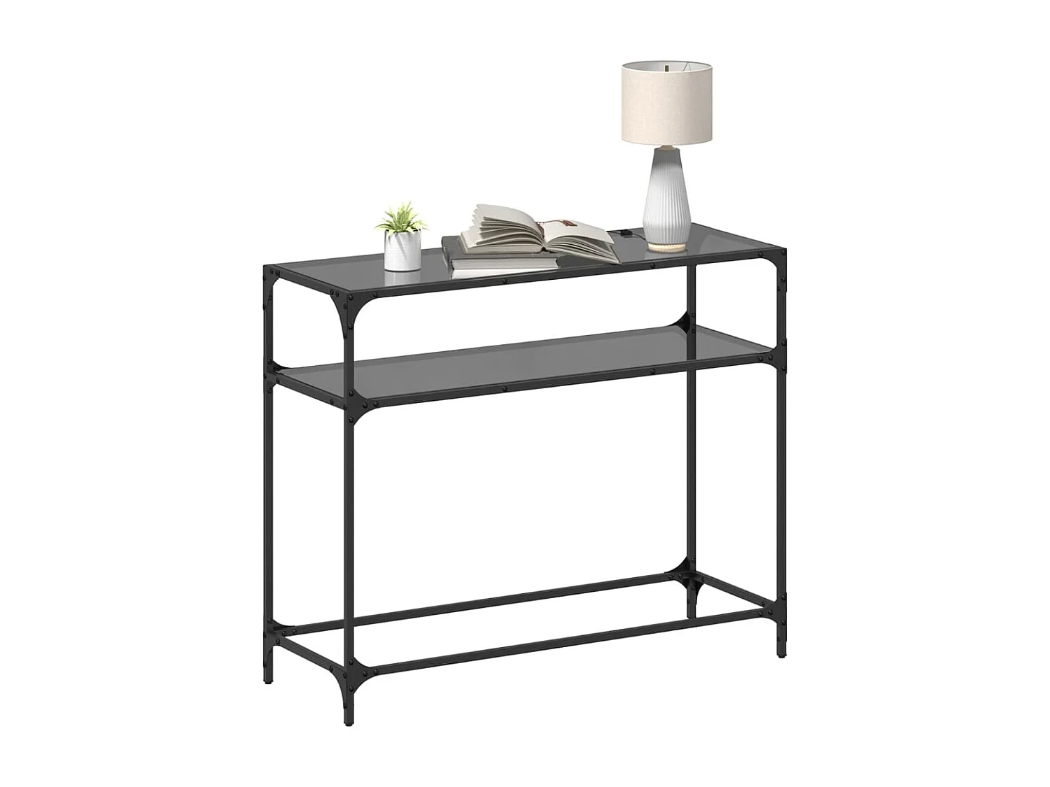 Table console avec dessus en verre noir 98x35x81 cm acier FR558571
