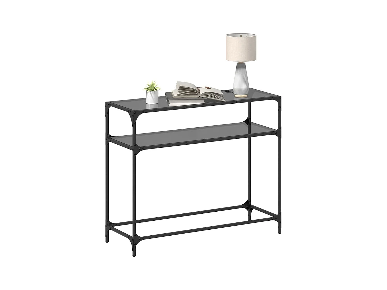 Table console avec dessus en verre noir 98x35x81 cm acier FR558571