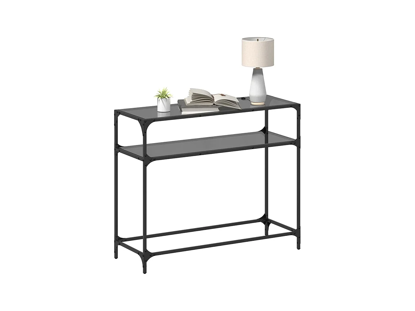 Table console avec dessus en verre noir 98x35x81 cm acier FR558571