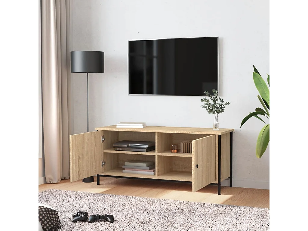 Meuble TV avec portes chêne sonoma 102x35x45 cm bois ingénierie FR624469