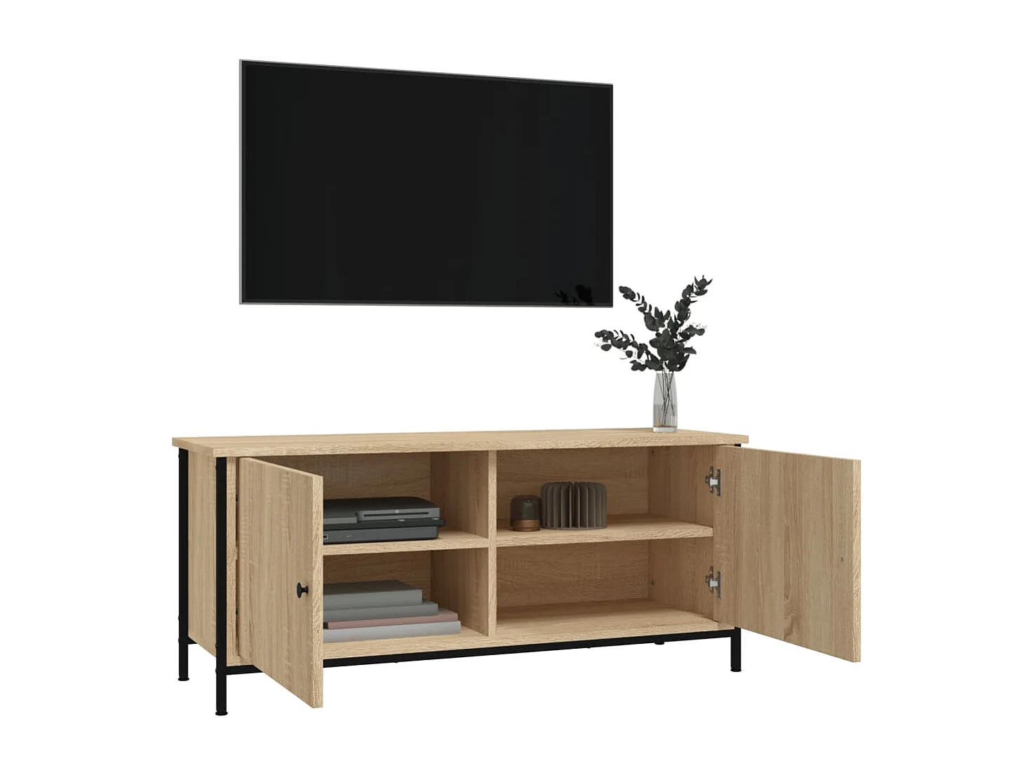 Meuble TV avec portes chêne sonoma 102x35x45 cm bois ingénierie FR624469