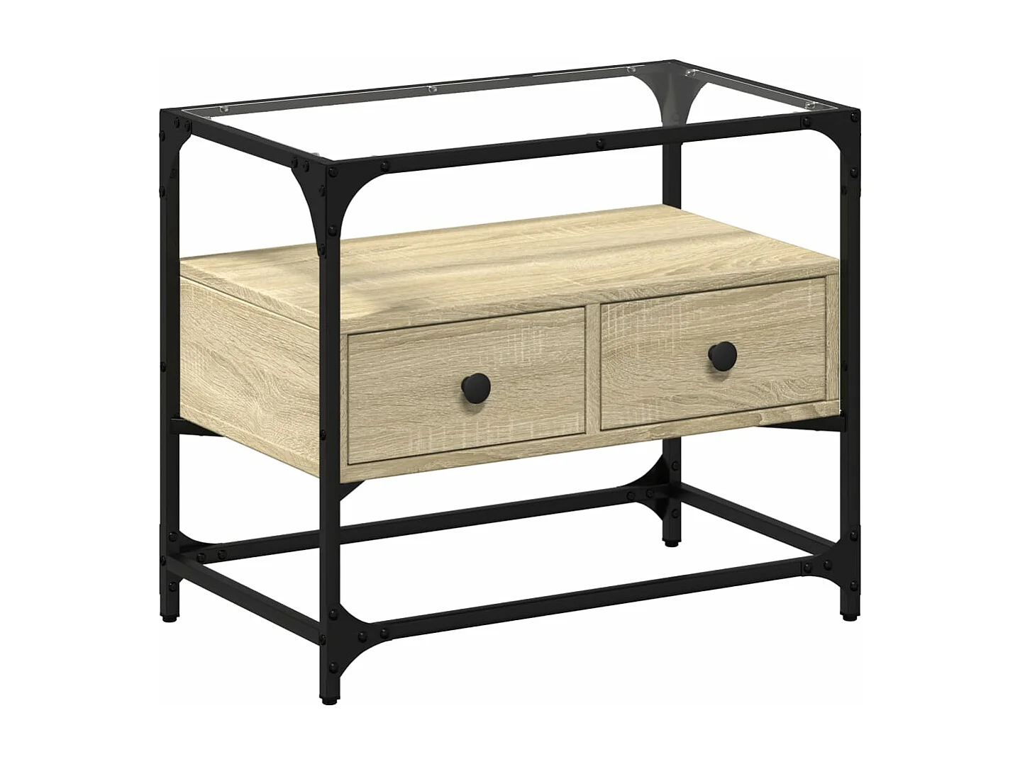 Tv-meubel met glazen blad 60x35x51 cm bewerkt hout sonoma eiken BE581668