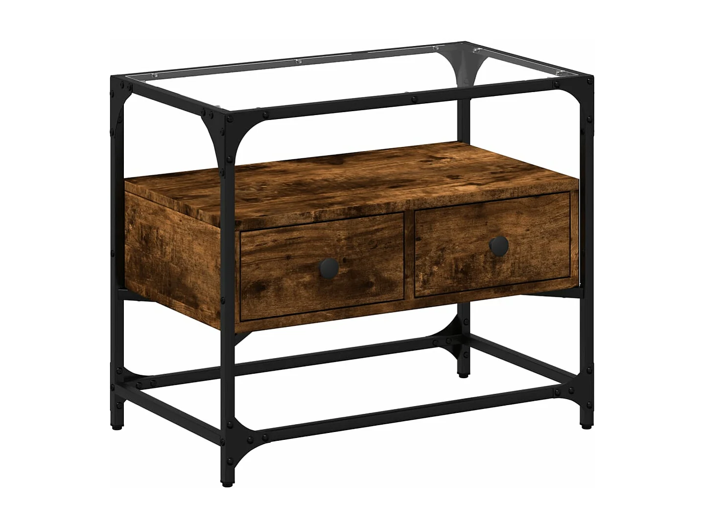 Meuble TV avec dessus en verre chêne fumé bois d'ingénierie FR135464