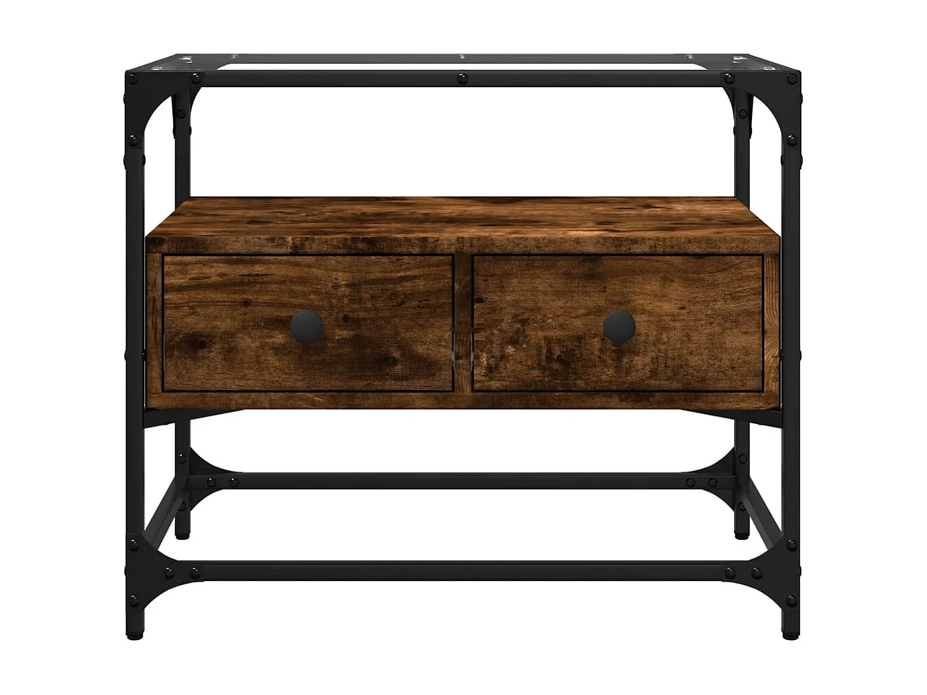 Meuble TV avec dessus en verre chêne fumé bois d'ingénierie FR135464