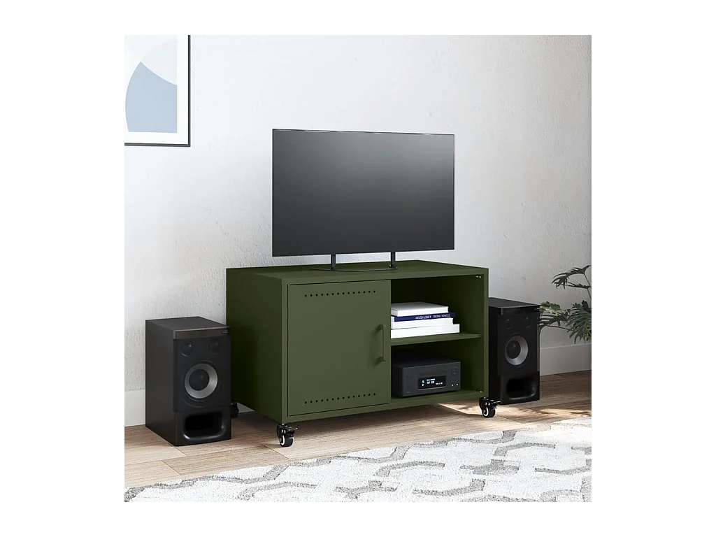 Meuble TV vert olive 68x39x43,5 cm acier laminé à froid FR709765