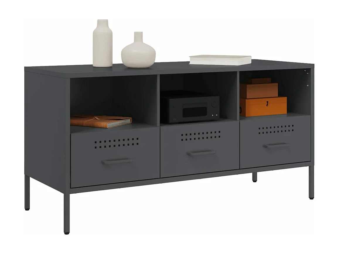 Meuble TV anthracite 100,5x39x50,5 cm acier laminé à froid FR891990