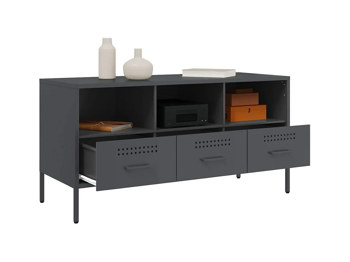 Meuble TV anthracite 100,5x39x50,5 cm acier laminé à froid FR891990
