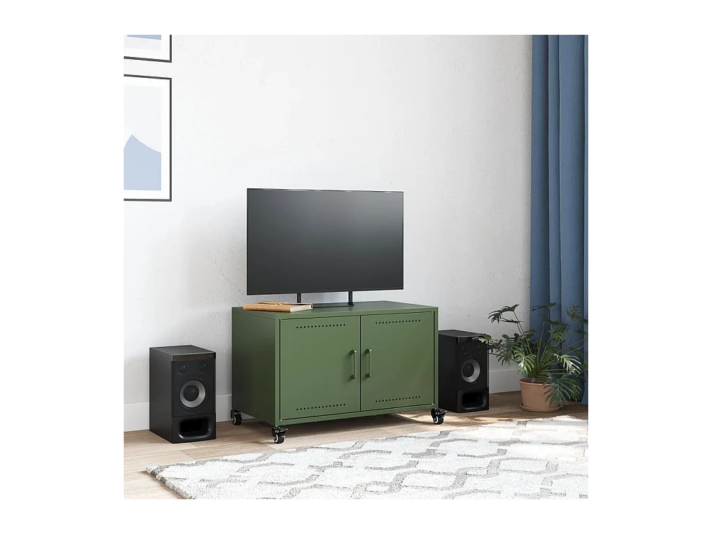Meuble TV vert olive 68x39x43,5 cm acier laminé à froid FR397349