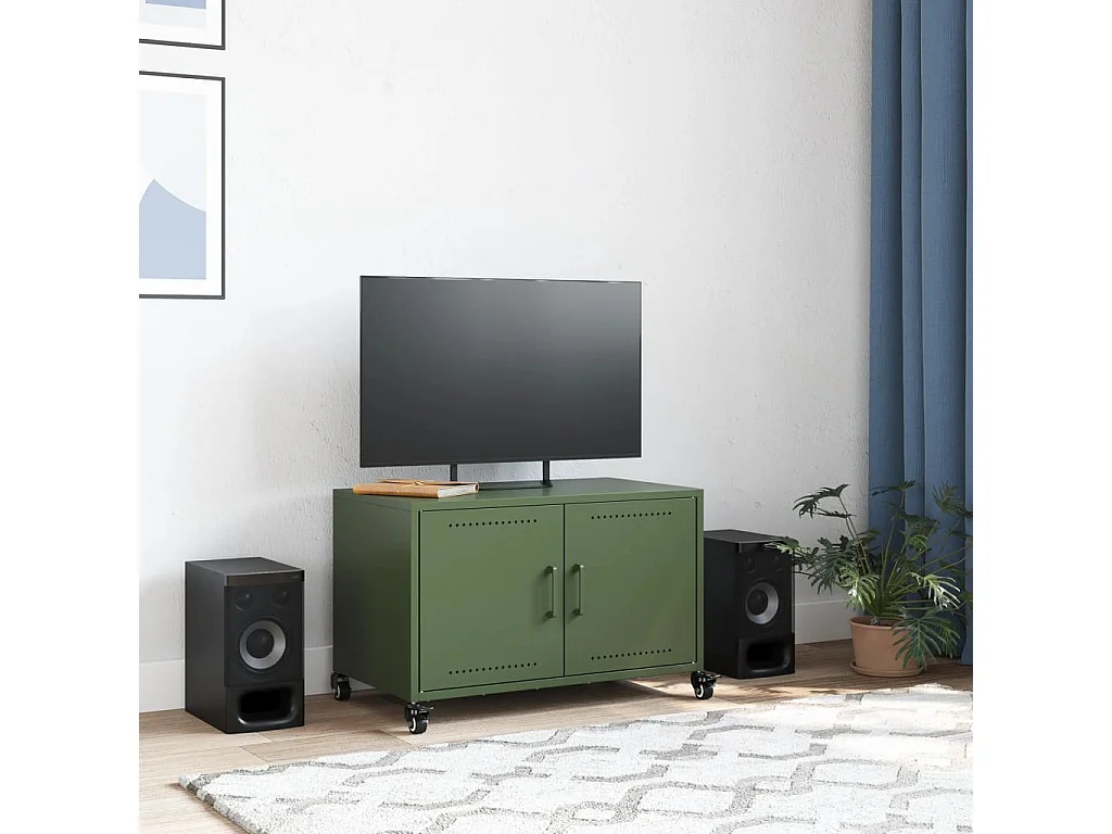 Meuble TV vert olive 68x39x43,5 cm acier laminé à froid FR397349