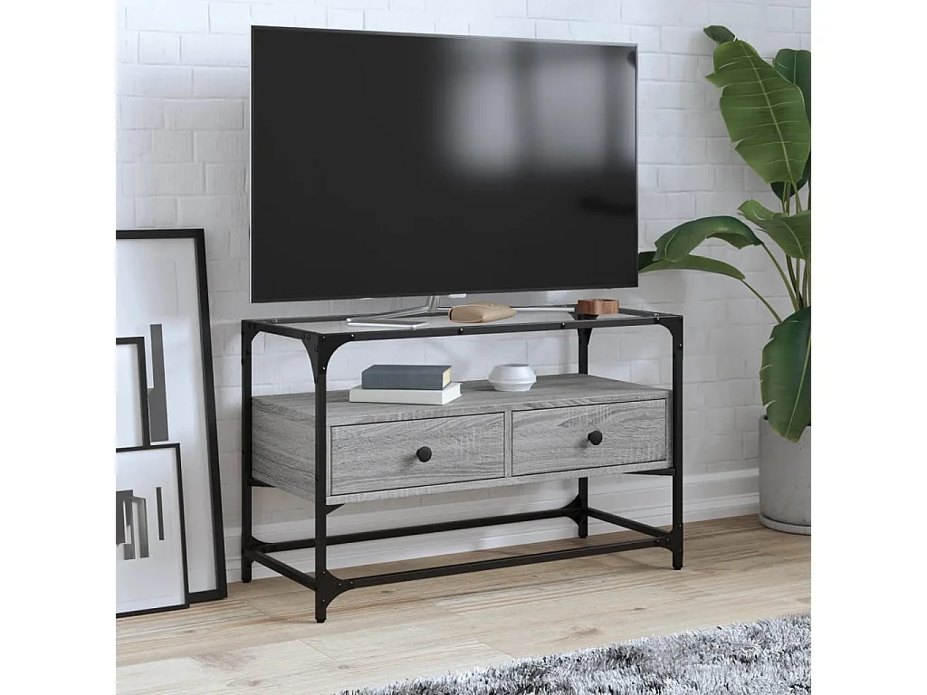 Meuble TV avec dessus en verre sonoma gris bois d'ingénierie FR923794