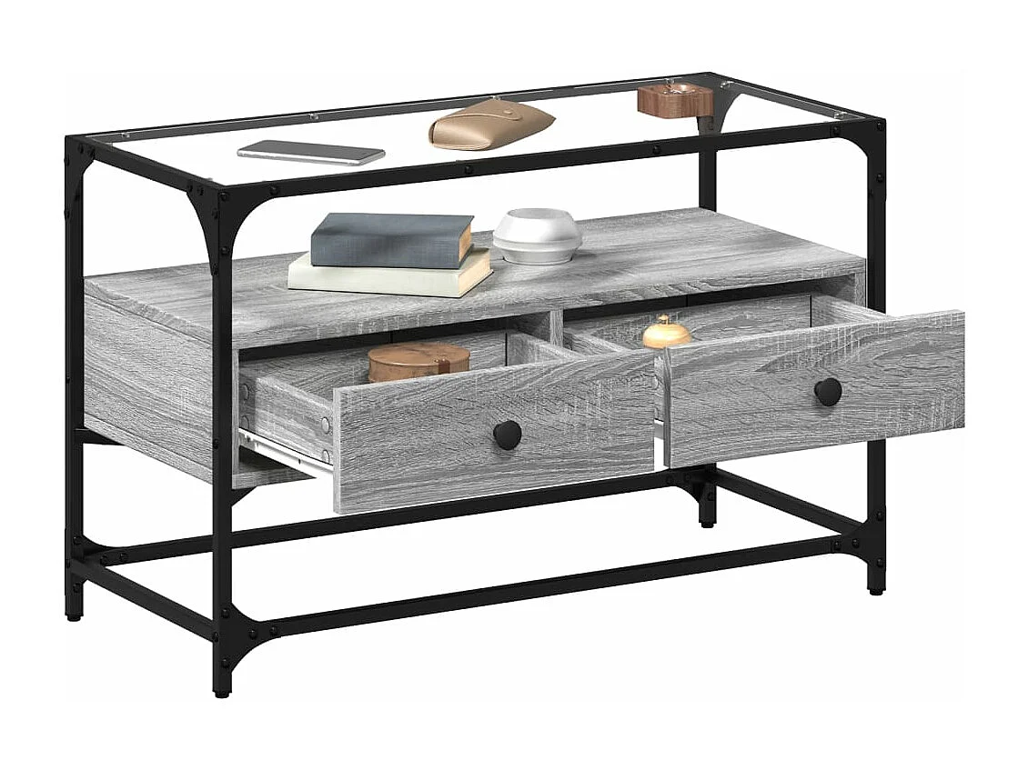 Meuble TV avec dessus en verre sonoma gris bois d'ingénierie FR923794