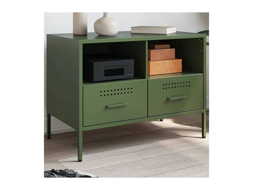 Meuble TV vert olive 68x39x50,5 cm acier laminé à froid FR944582