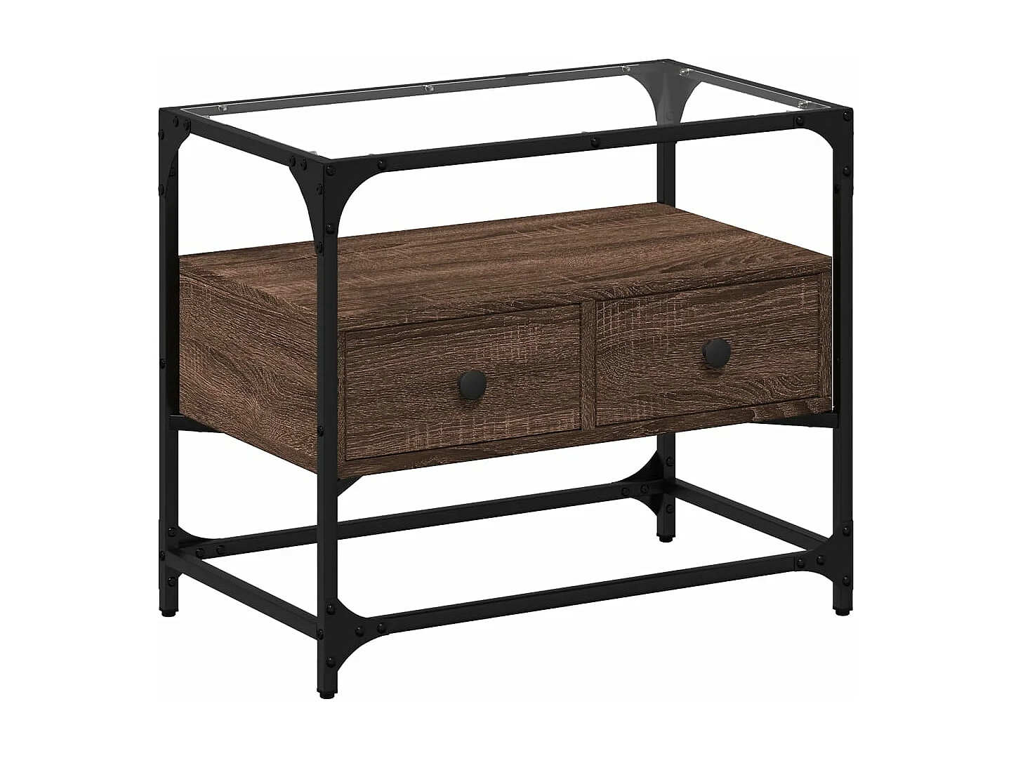 Meuble TV avec dessus en verre chêne marron bois d'ingénierie FR622106