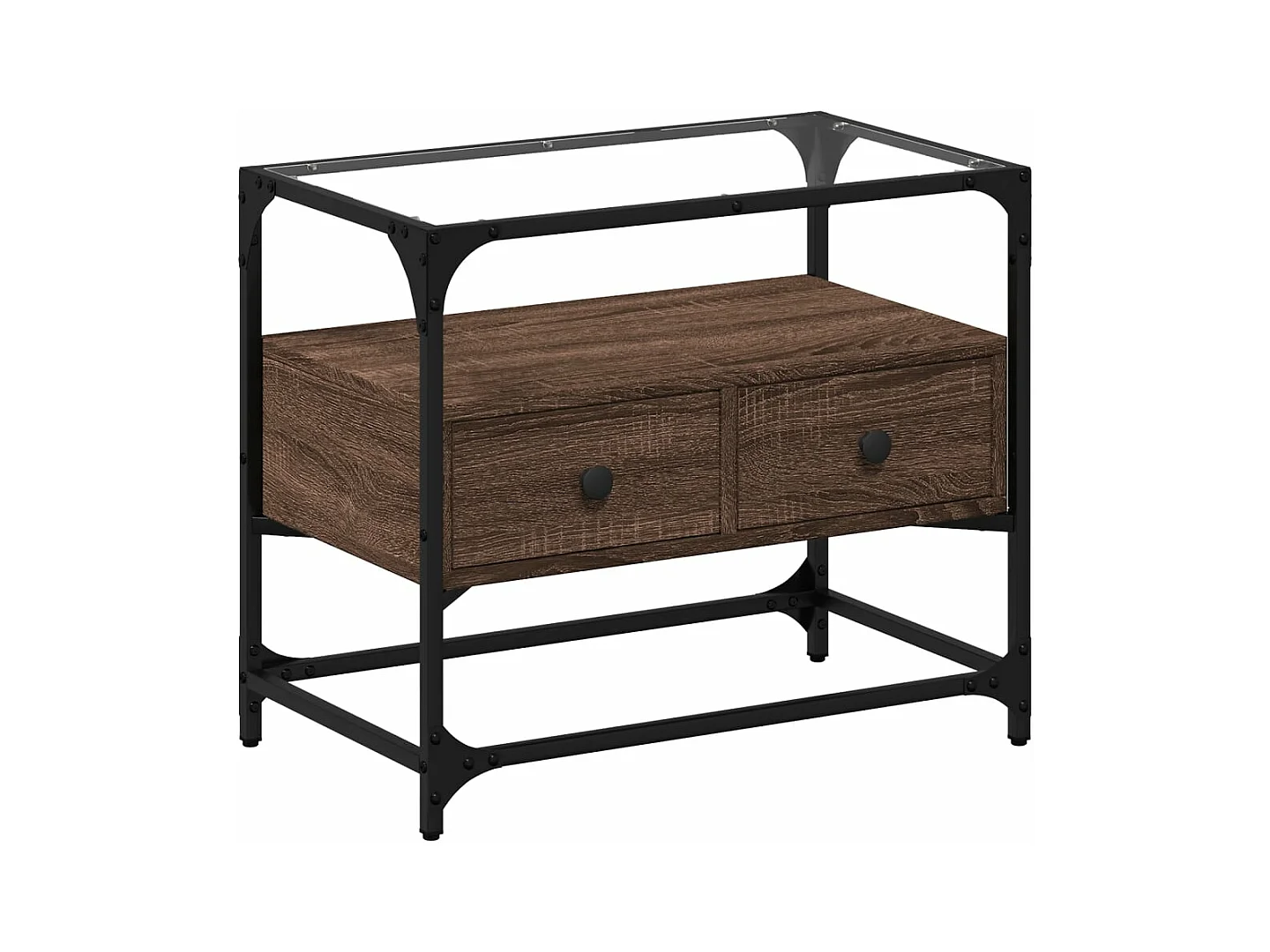 Tv-meubel met glazen blad 60x35x51 cm hout bruin eikenkleurig BE523444