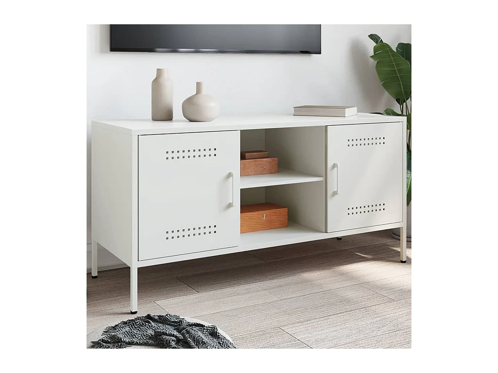 Meuble TV blanc 100,5x39x50,5 cm acier FR653828