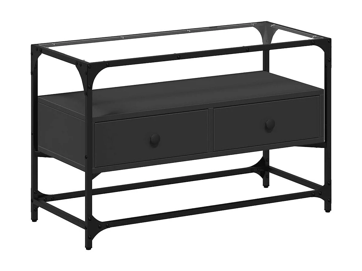 Tv-meubel met glazen blad 80x35x51 cm bewerkt hout zwart BE379406