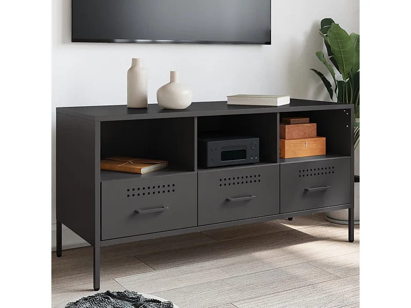 Mueble para TV acero laminado en frío negro 100,5x39x50,5 cm ES772322