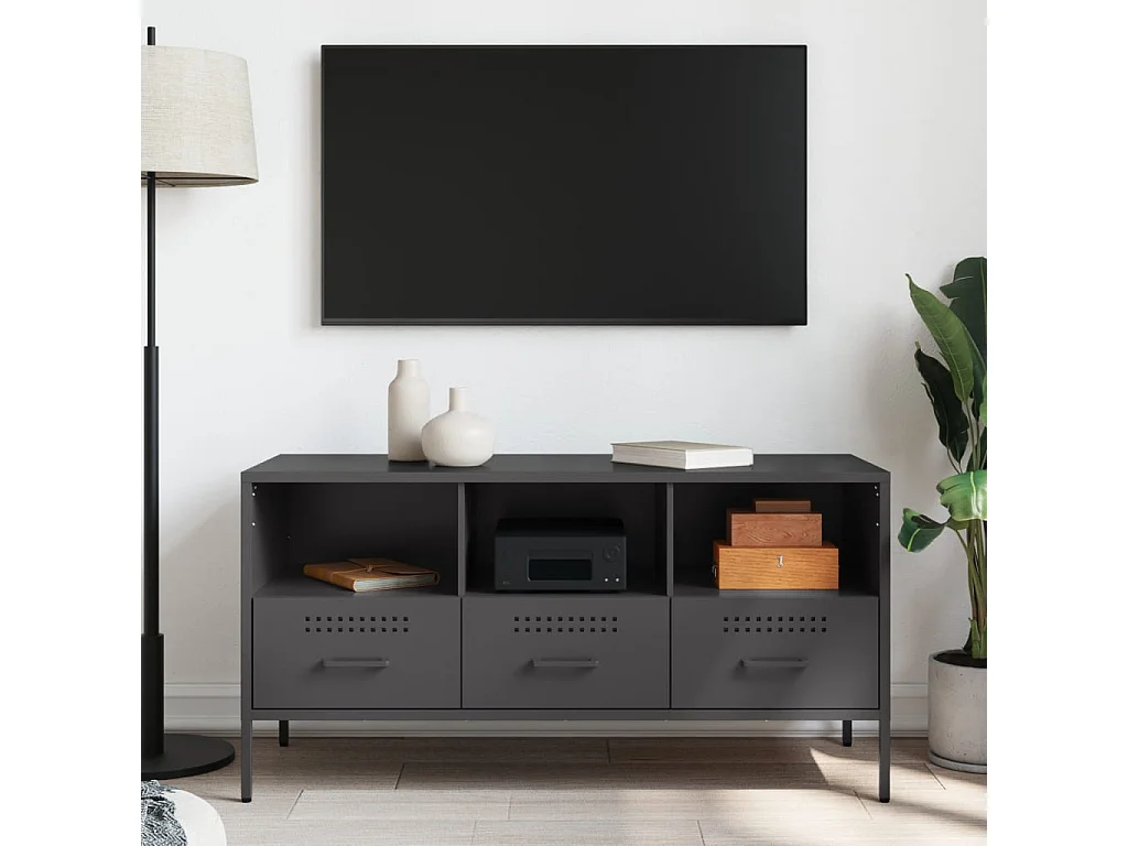 Meuble TV noir 100,5x39x50,5 cm acier laminé à froid FR792801